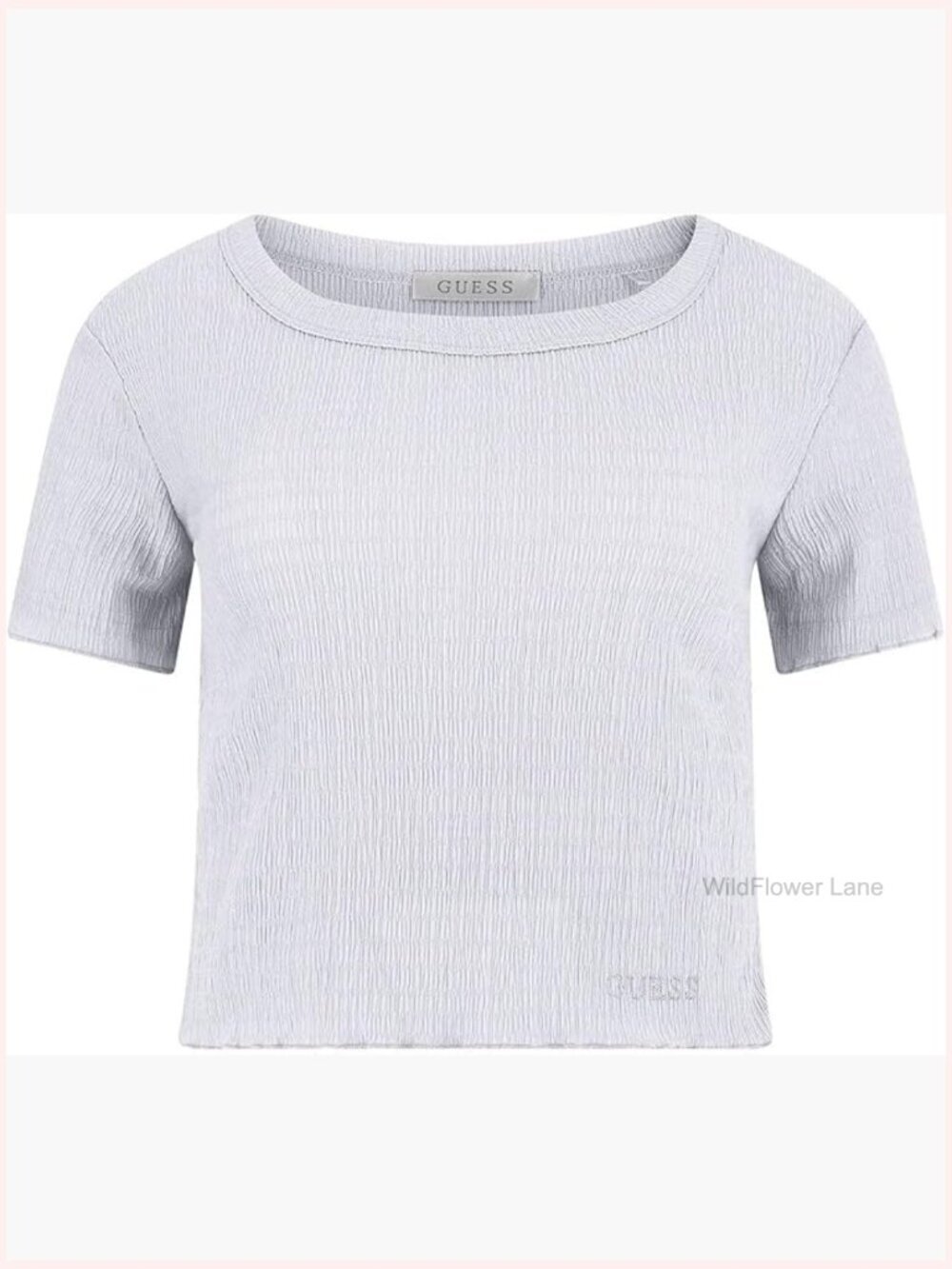 Short Sleeve Crew Neck Smocked Crop Top